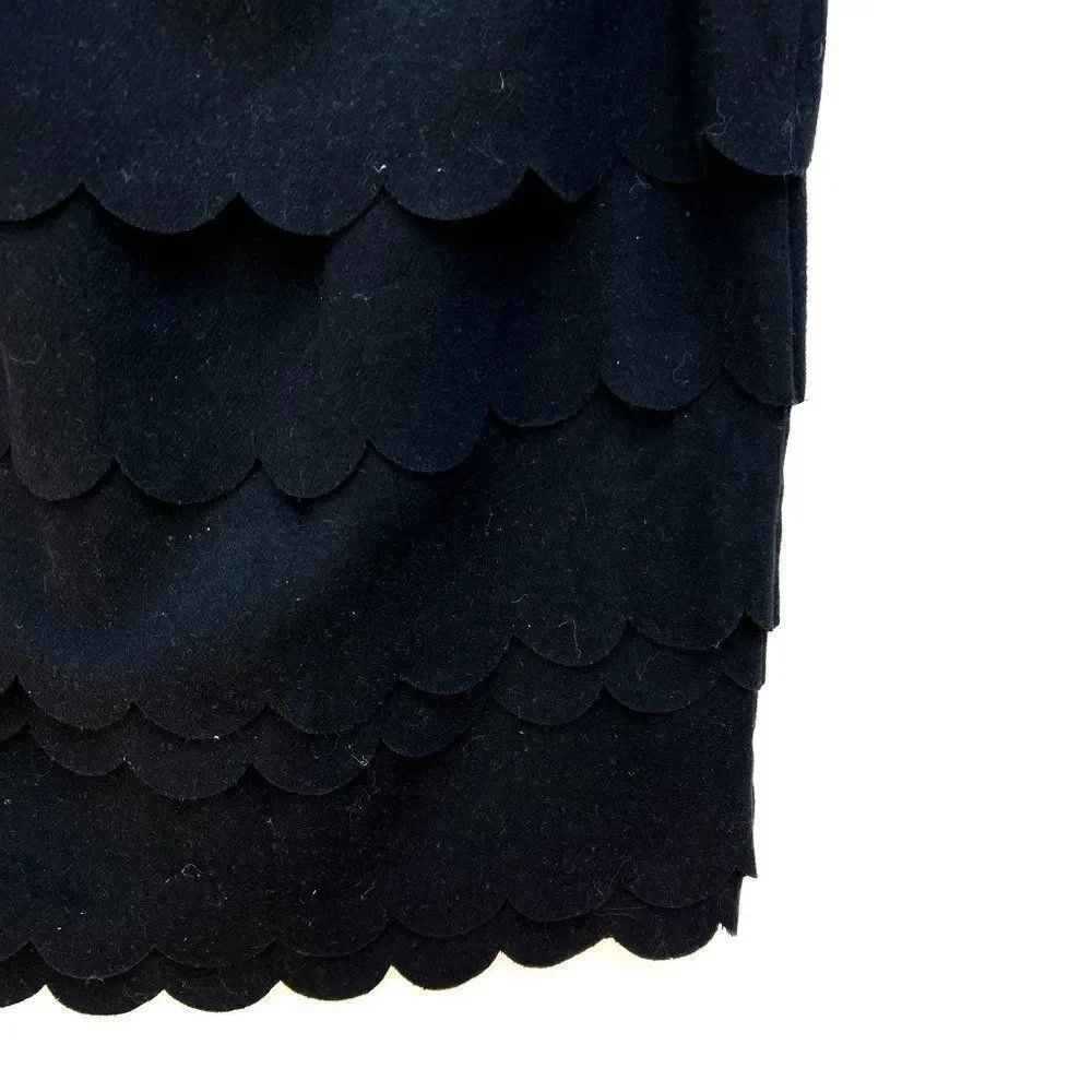 Anthropologie Maeve Black Wool Blend Scalloped Tiered Pencil Skirt